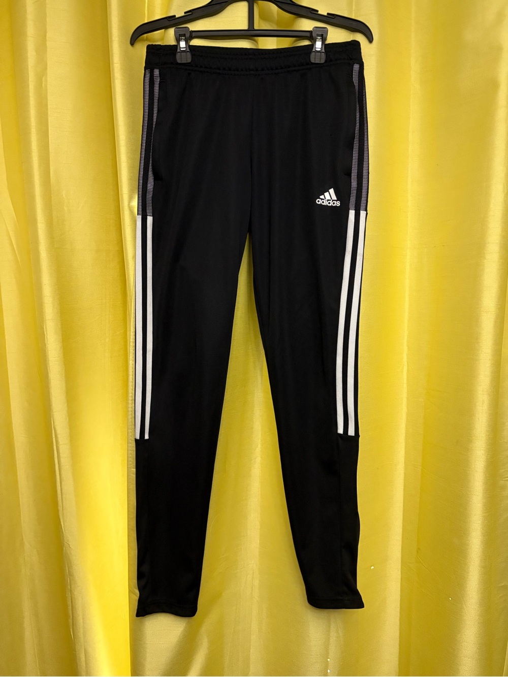 adidas womans Black Athletic Track Pants with White Stripes